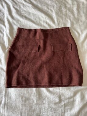 Urban Outfitters Brown Knit Mini Skirt with Faux Pockets